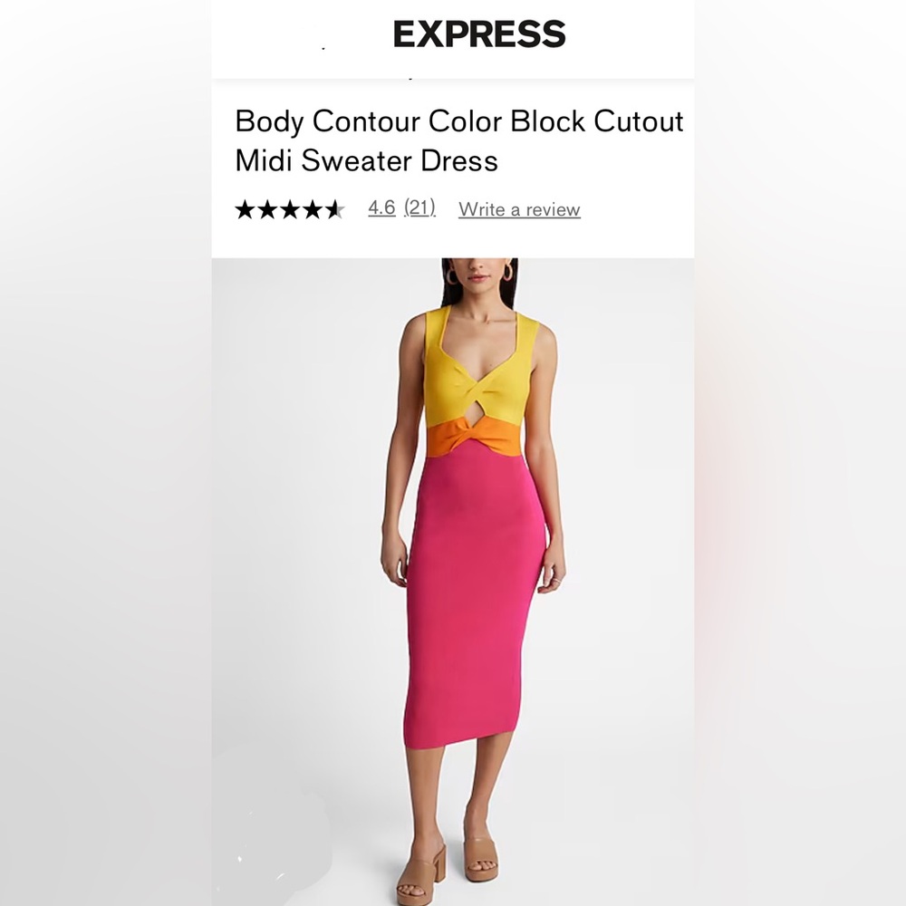 NWT Express flattering Body Contour
Color Block Cutout Midi
Sweater Dress dress.